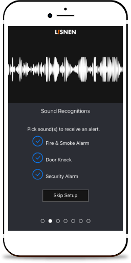 Screenshot of Lisnen Beta app given users option to select sounds for alerts.