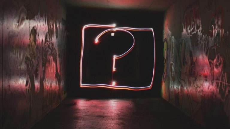 Abstract painting with question mark in the middel