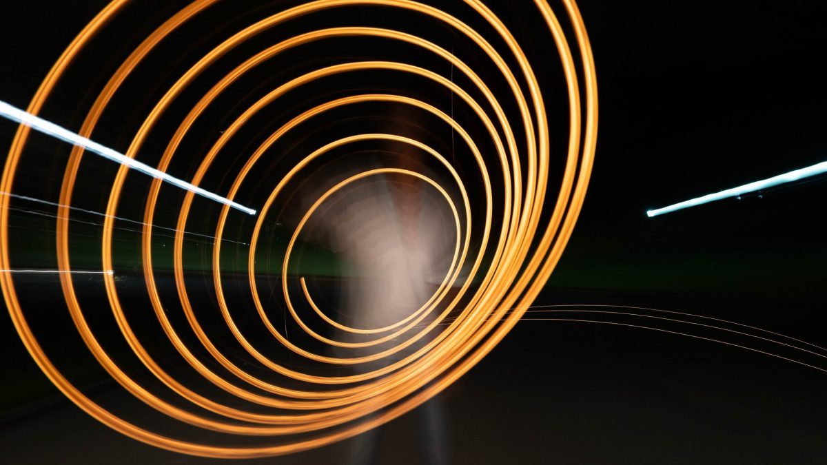 Orange spiral to outline sound or speaker projecting