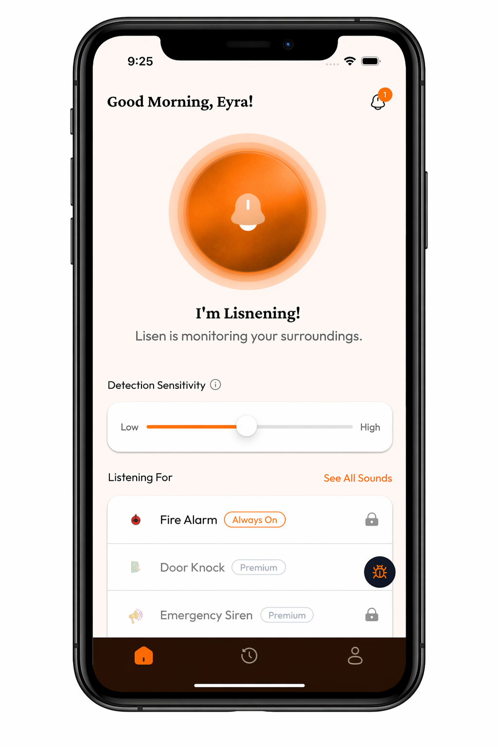 Sound Detection - Lisnen Inc Lisnen App home screen